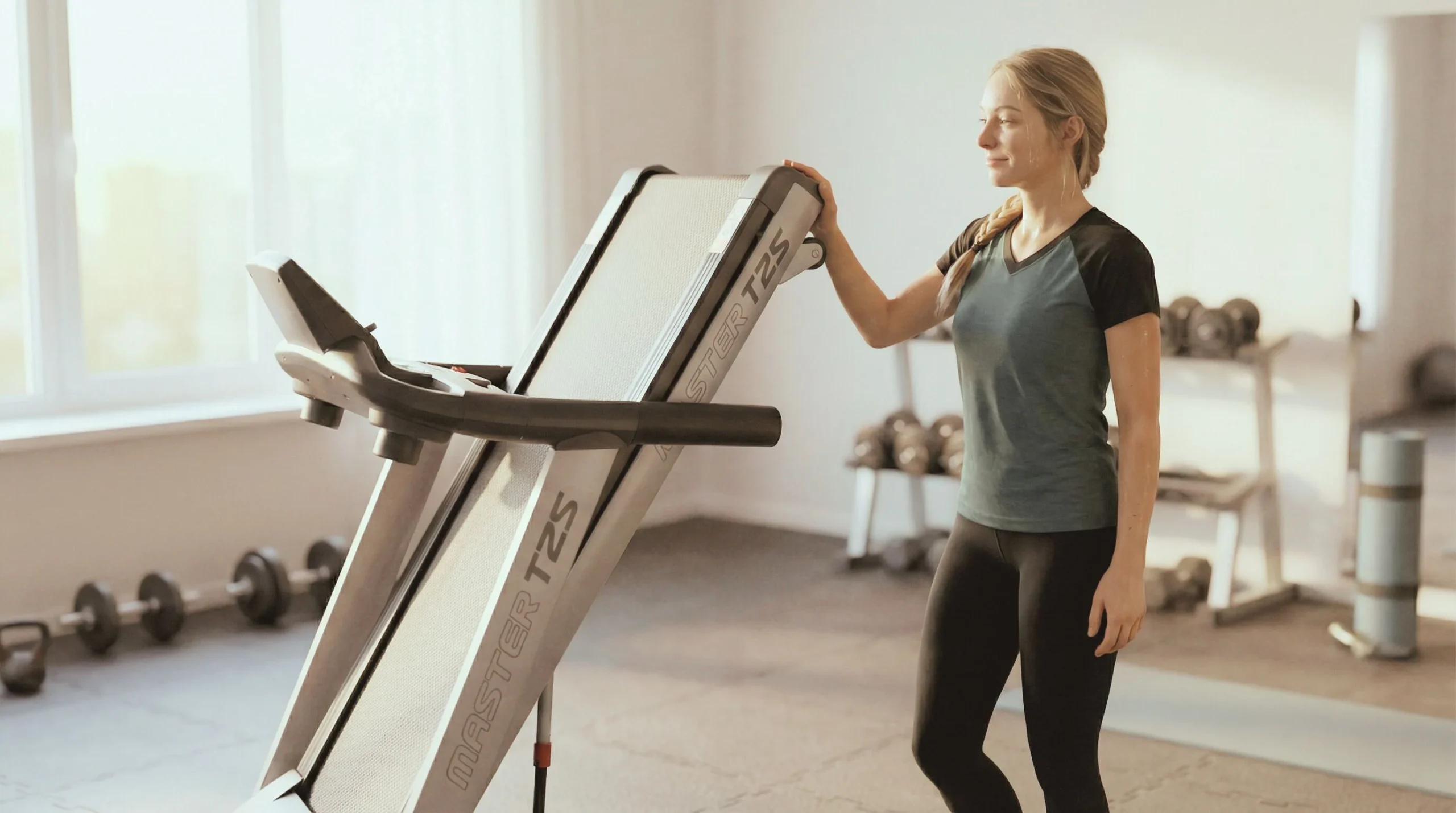 johanna har fallt upp lopbandet master fitness t25 i testet for recensionen scaled johanna har fällt upp löpbandet master fitness t25 i testet för recensionen