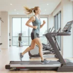 johanna testar att springa på löpbandet Sole Fitness F85