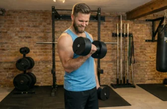 en man lyfter smartlock hammer 32 kg justerbara hantlar i en bicepscurl