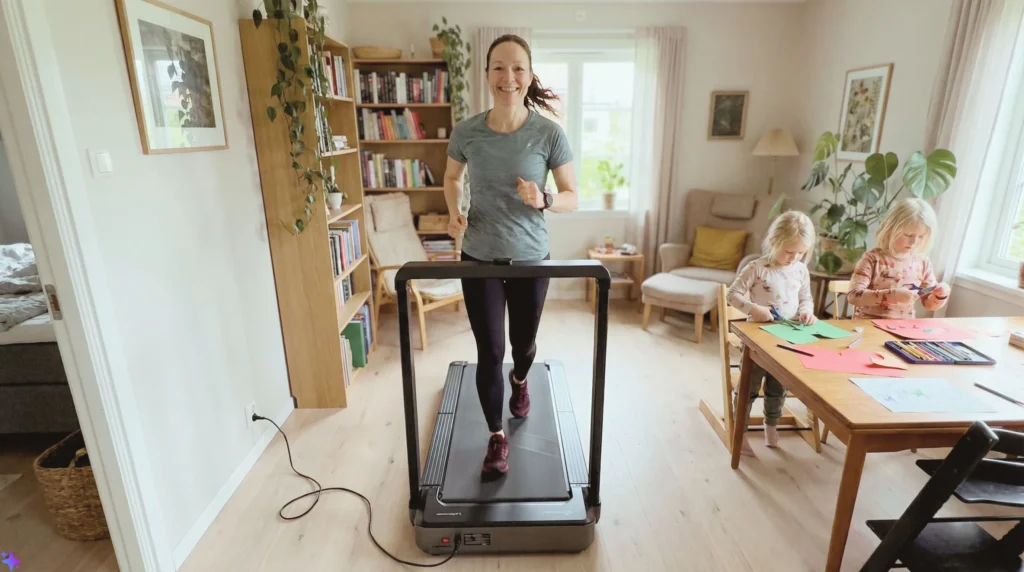 Gymstick WalkingPad Elite gåband uppfällt och redo att användas
