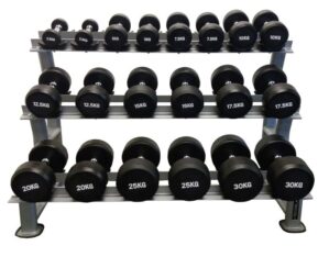 Hantelpaket gummi 10 par 2,5-30 kg med 3-våningsställ