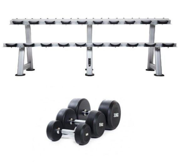 Hantelpaket gummi 20 par 2.5-50 kg med Recoil-ställ