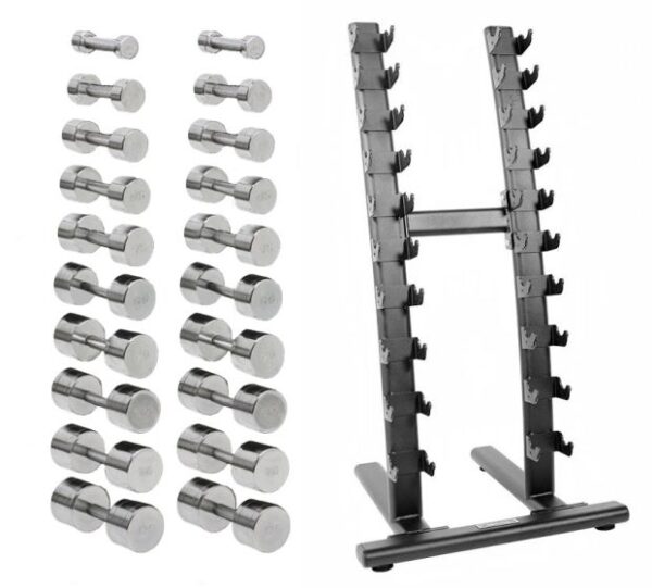 Kromhantelset 1-10 kg med stativ