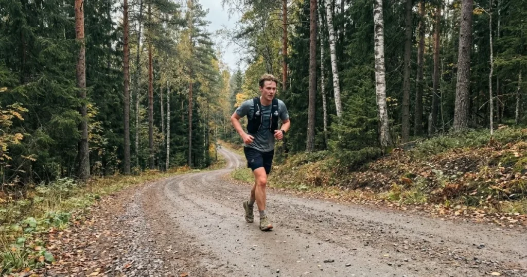 manlig löpare som övar backträning