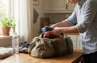 en nybörjare packar sin träningsväska med det som skal med till gymmet