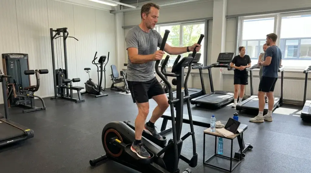 Crosstrainern Thor Fitness Home 33 används av en man på ett gym