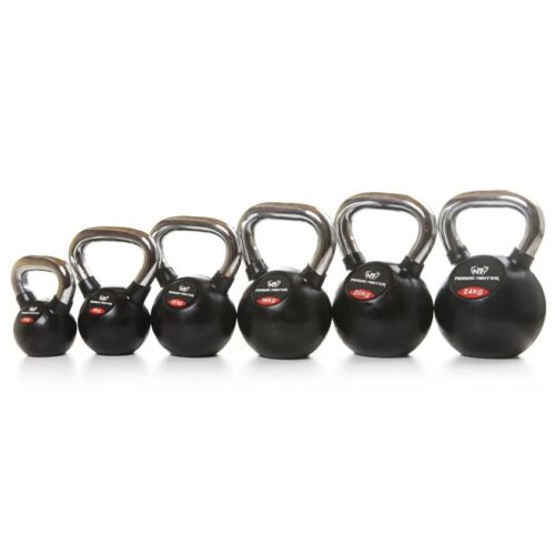Gummibelagda kettlebells för styrketräning