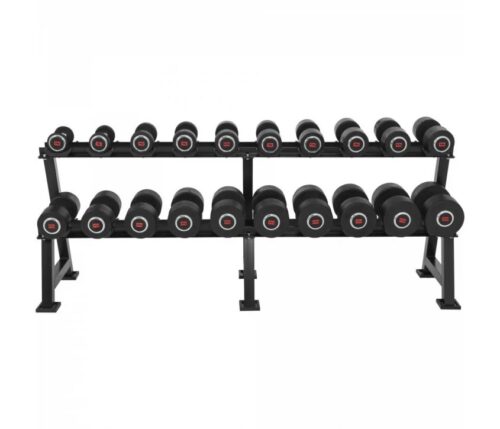 Hantelpaket 325 kg med ställ – 10 par gummihantlar